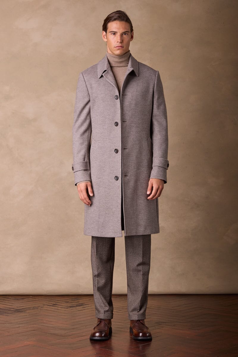 The Spencer Car Coat - Lt Brown Houndstooth