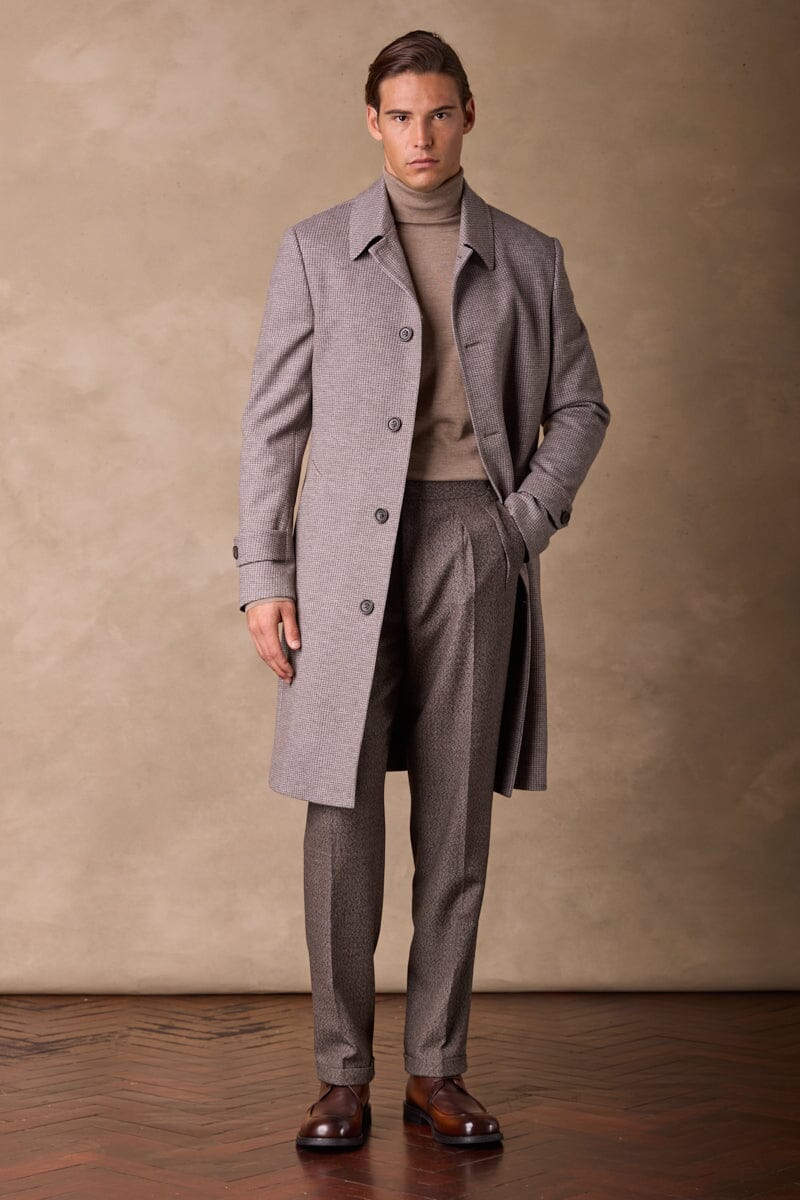 The Spencer Car Coat - Lt Brown Houndstooth