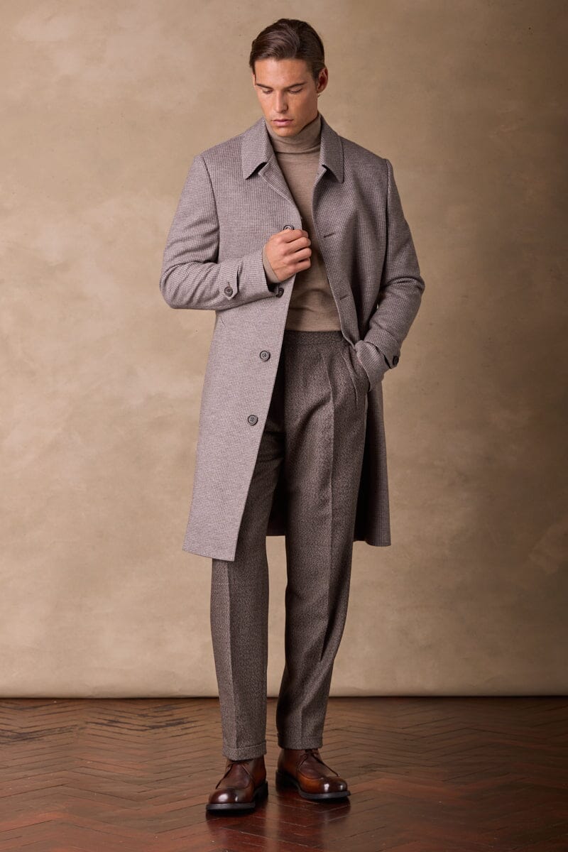 The Spencer Car Coat - Lt Brown Houndstooth