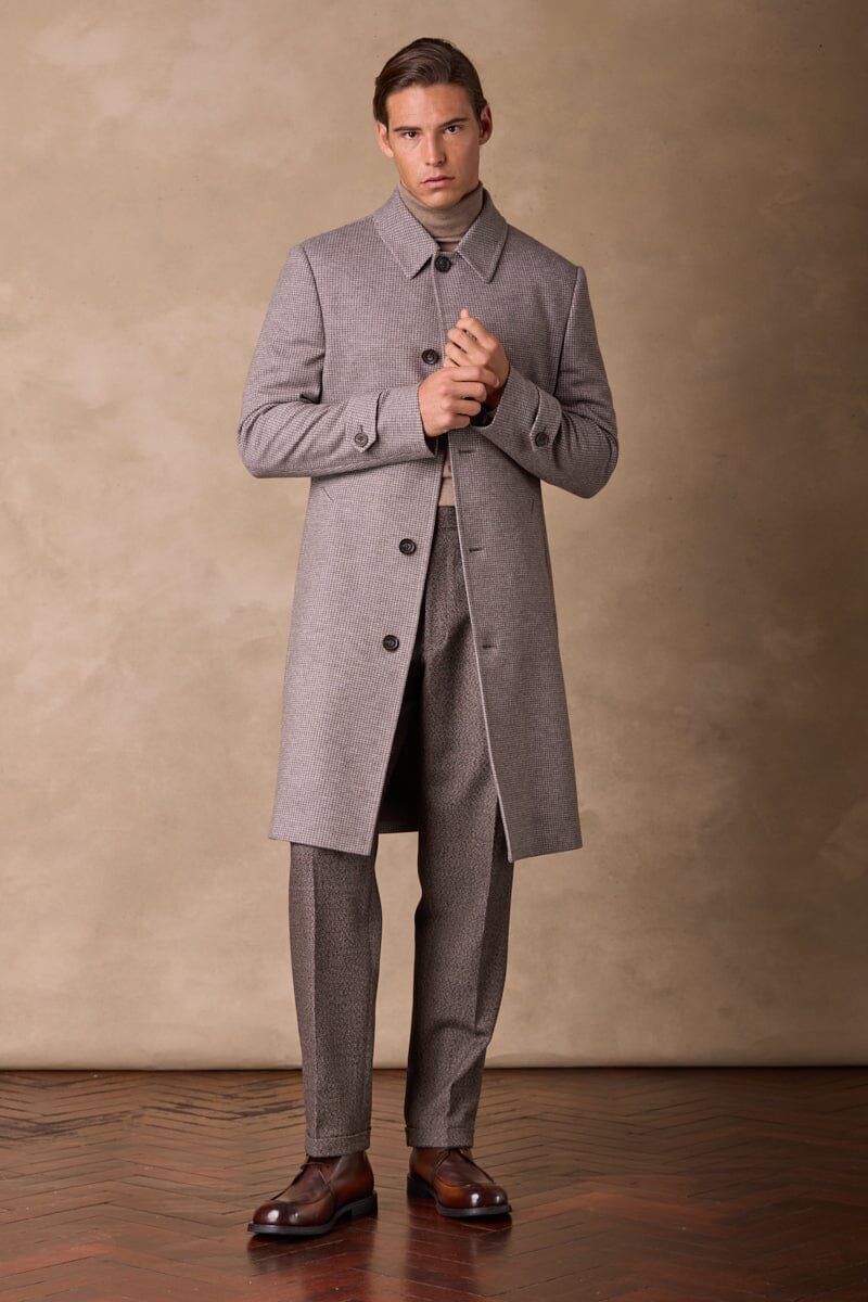 The Spencer Car Coat - Lt Brown Houndstooth