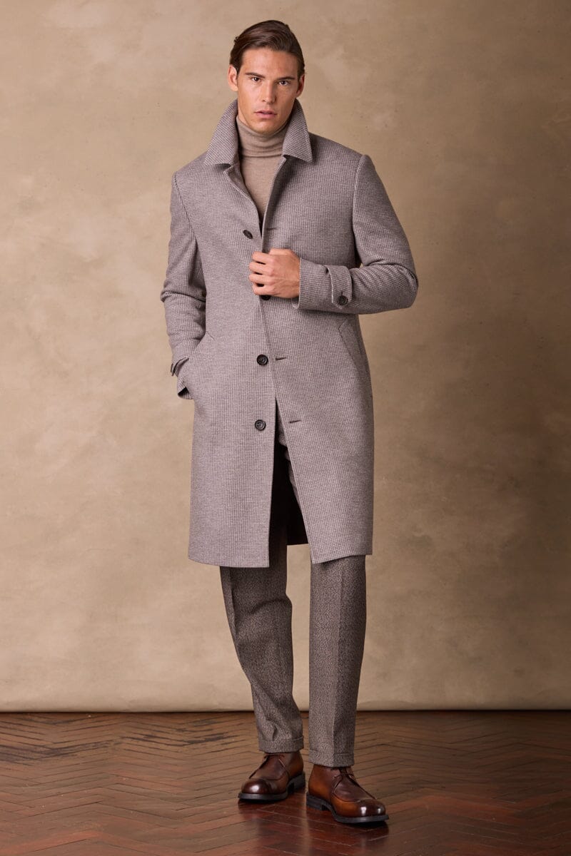 The Spencer Car Coat - Lt Brown Houndstooth