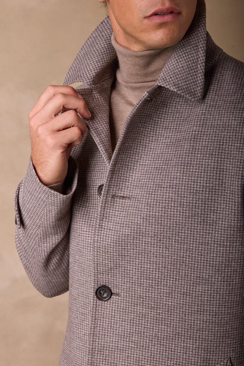 The Spencer Car Coat - Lt Brown Houndstooth