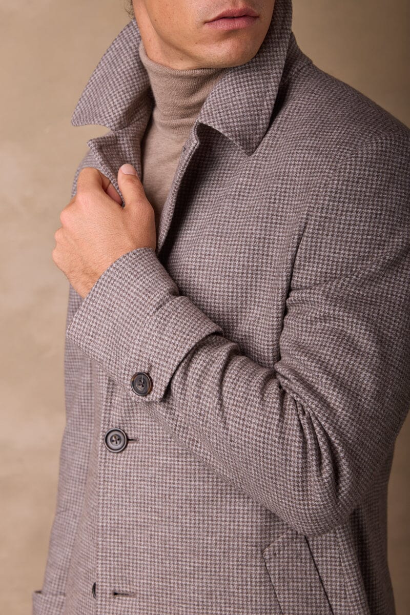 The Spencer Car Coat - Lt Brown Houndstooth