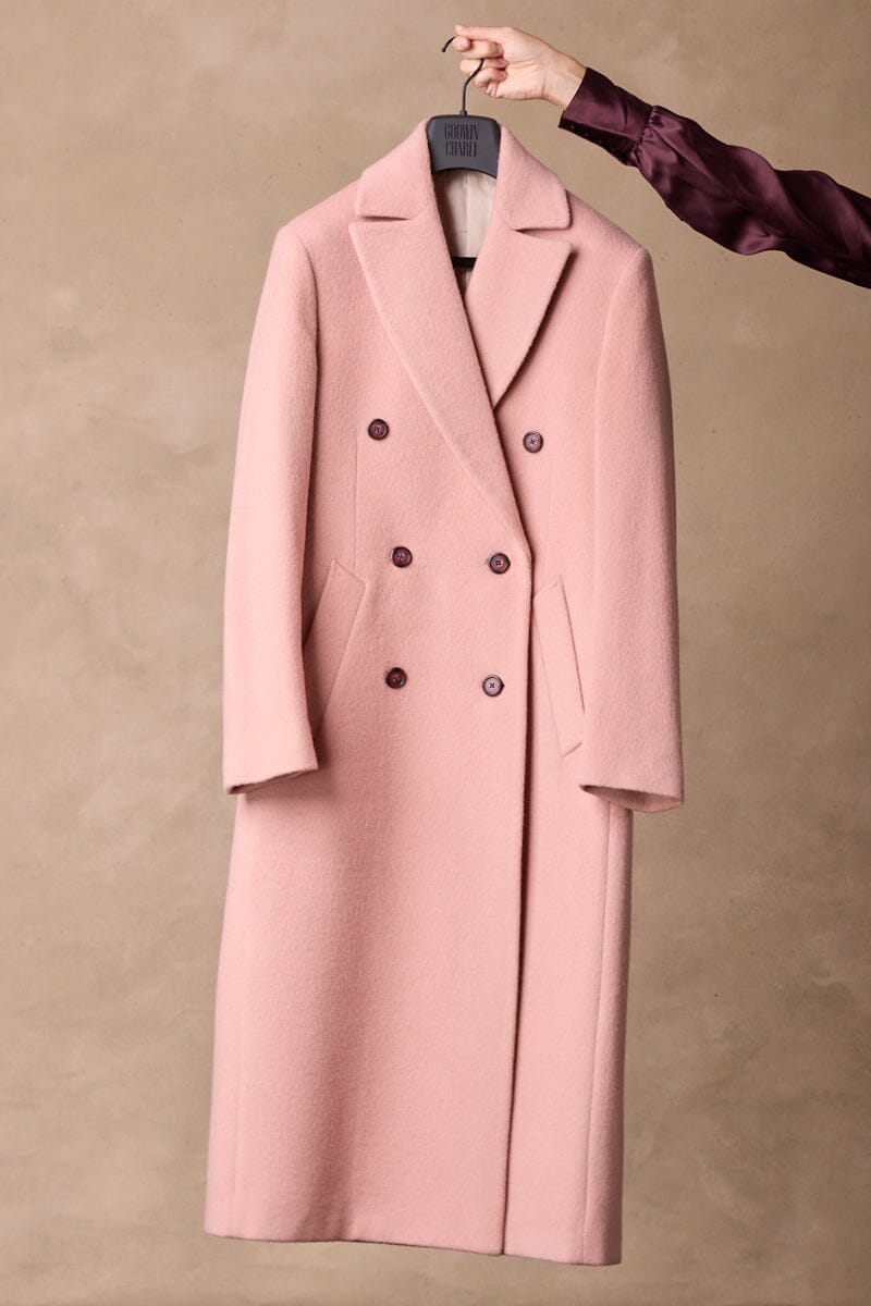 Long Double Breasted Coat - Pink Wool Angora