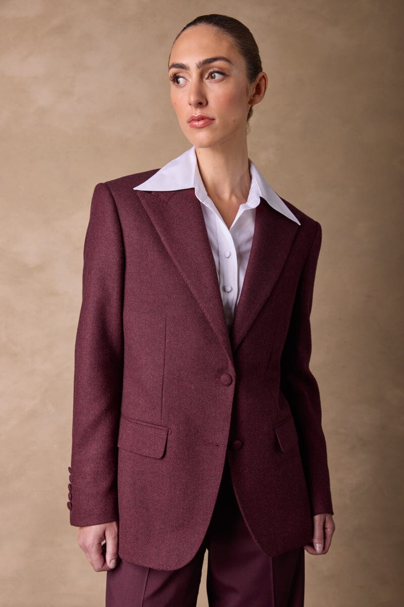 Camila 10 Peak Jacket - Burgundy Black Herringbone
