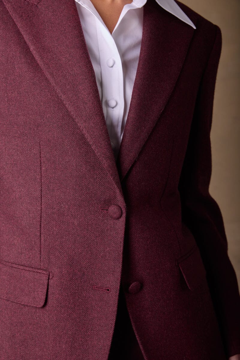 Camila 10 Peak Jacket - Burgundy Black Herringbone