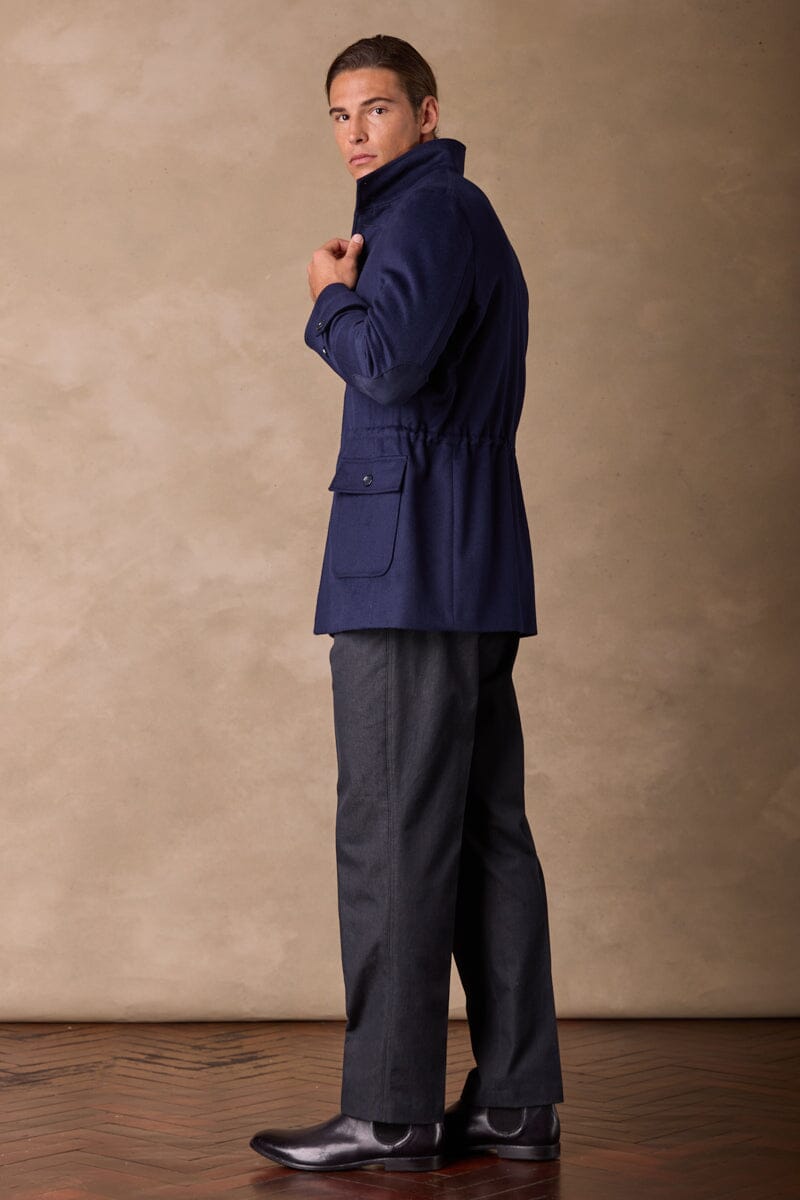 Hunter Safari Jacket Coat - Navy Wool Cashmere