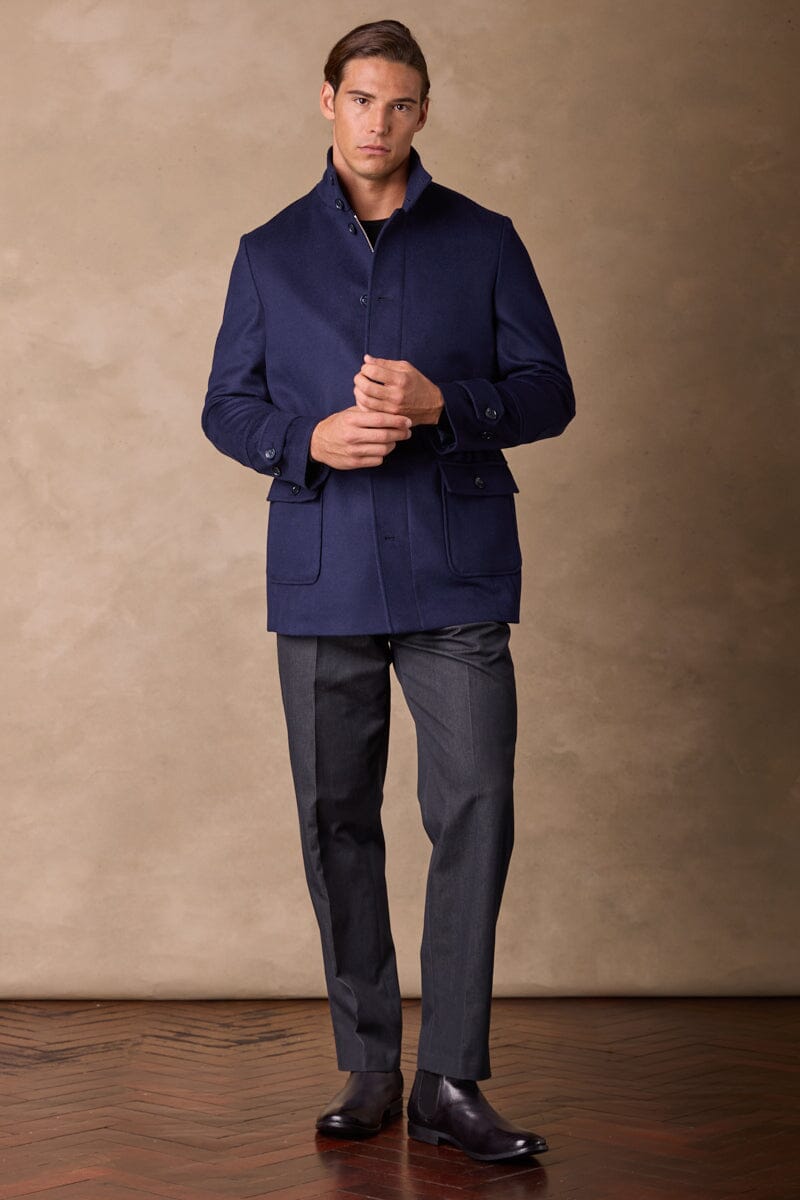 Hunter Safari Jacket Coat - Navy Wool Cashmere