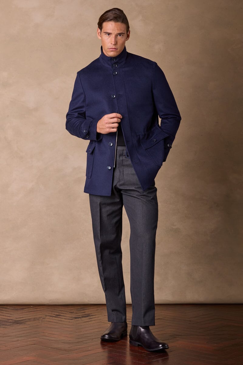 Hunter Safari Jacket Coat - Navy Wool Cashmere