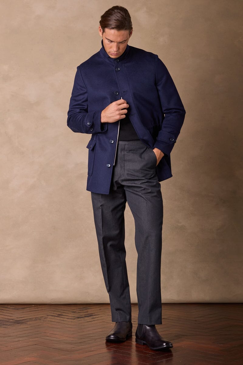 Hunter Safari Jacket Coat - Navy Wool Cashmere
