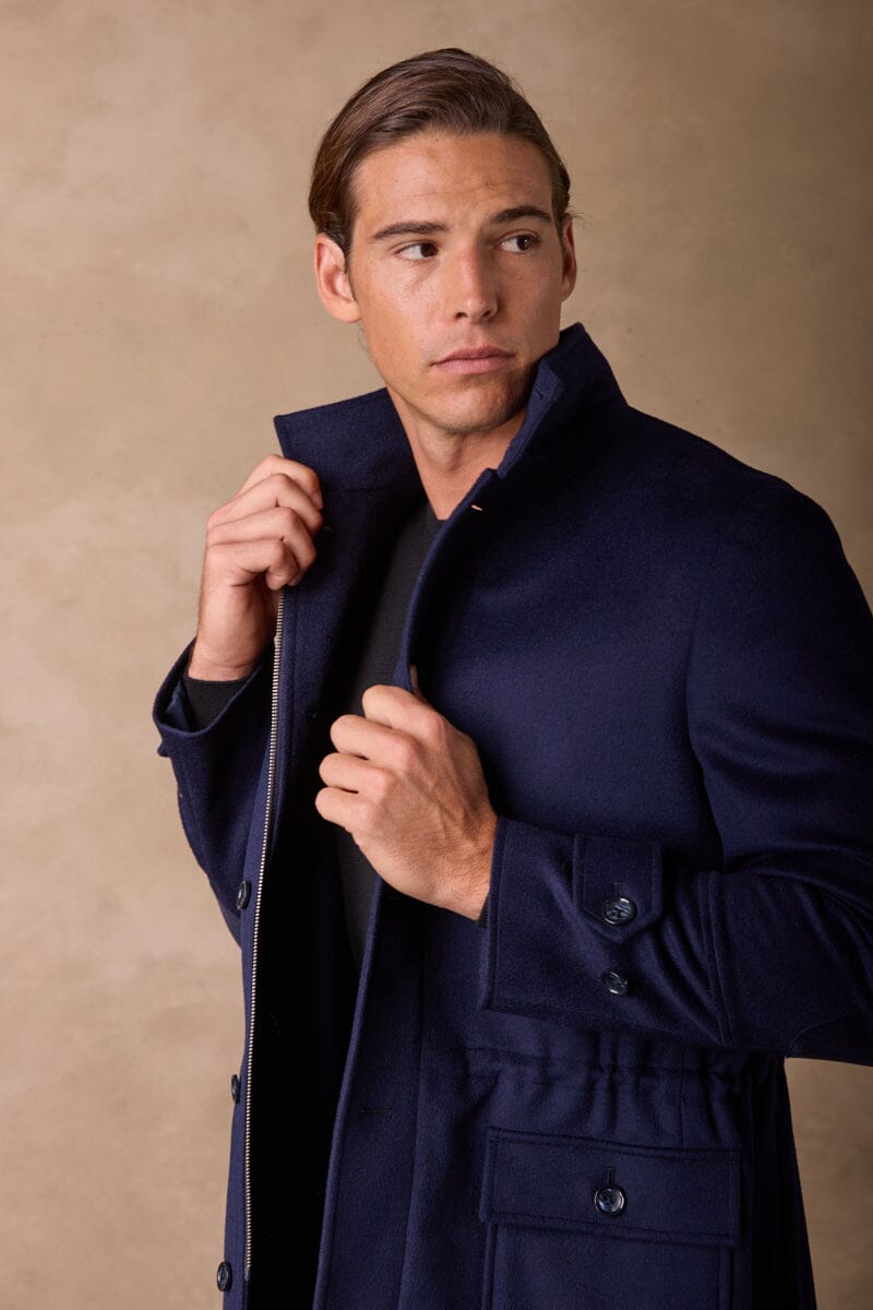 Hunter Safari Jacket Coat - Navy Wool Cashmere