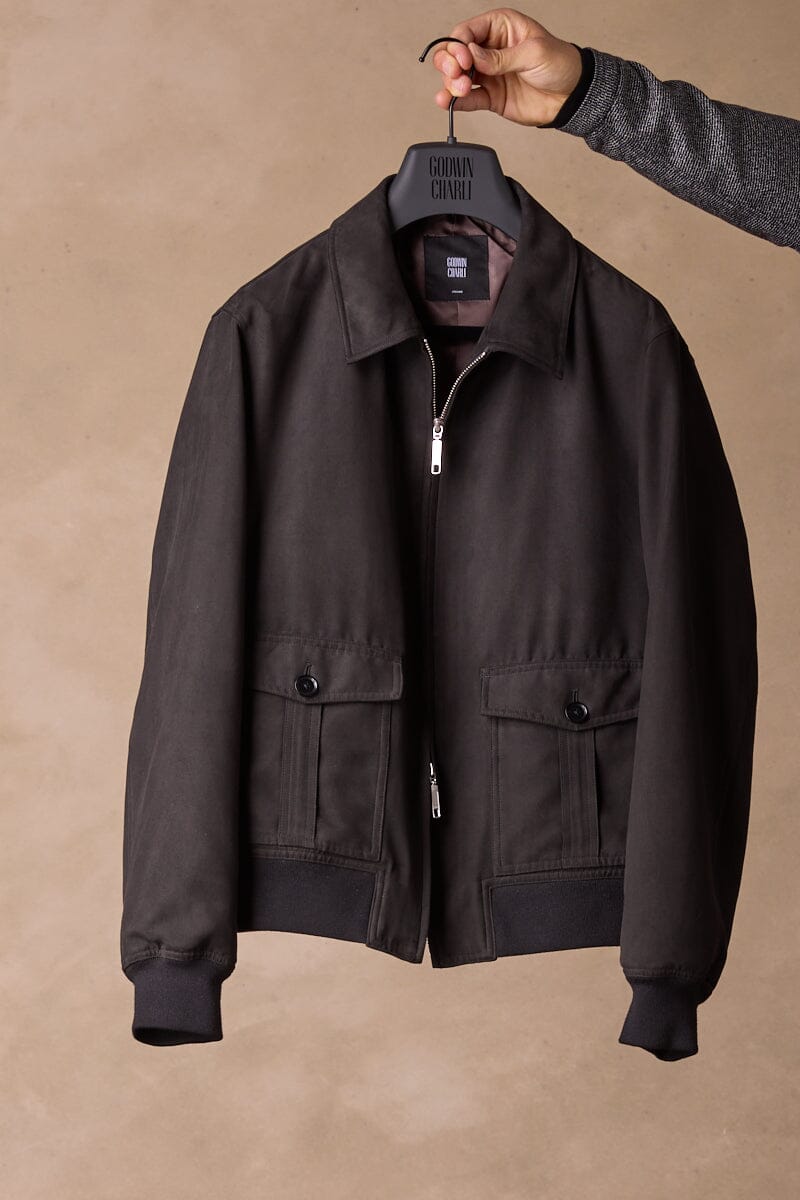 Bomber Jacket - Black Vegan Suede