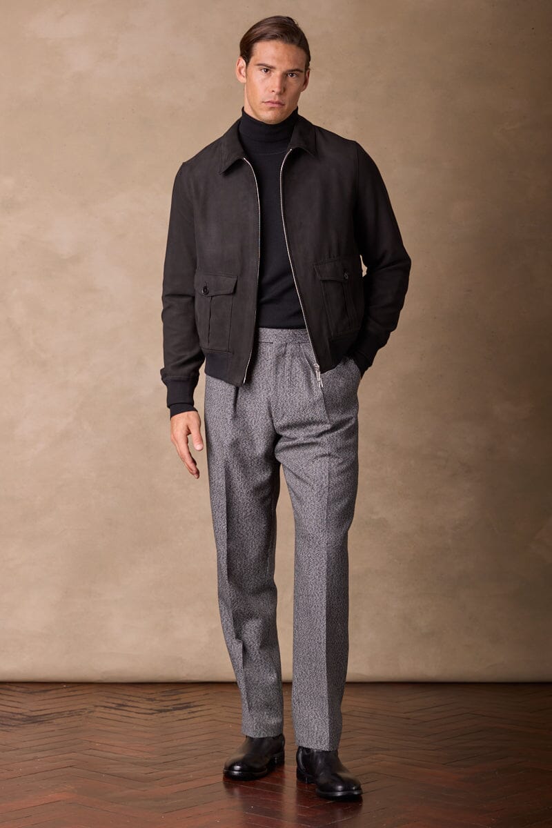 Bomber Jacket - Black Vegan Suede