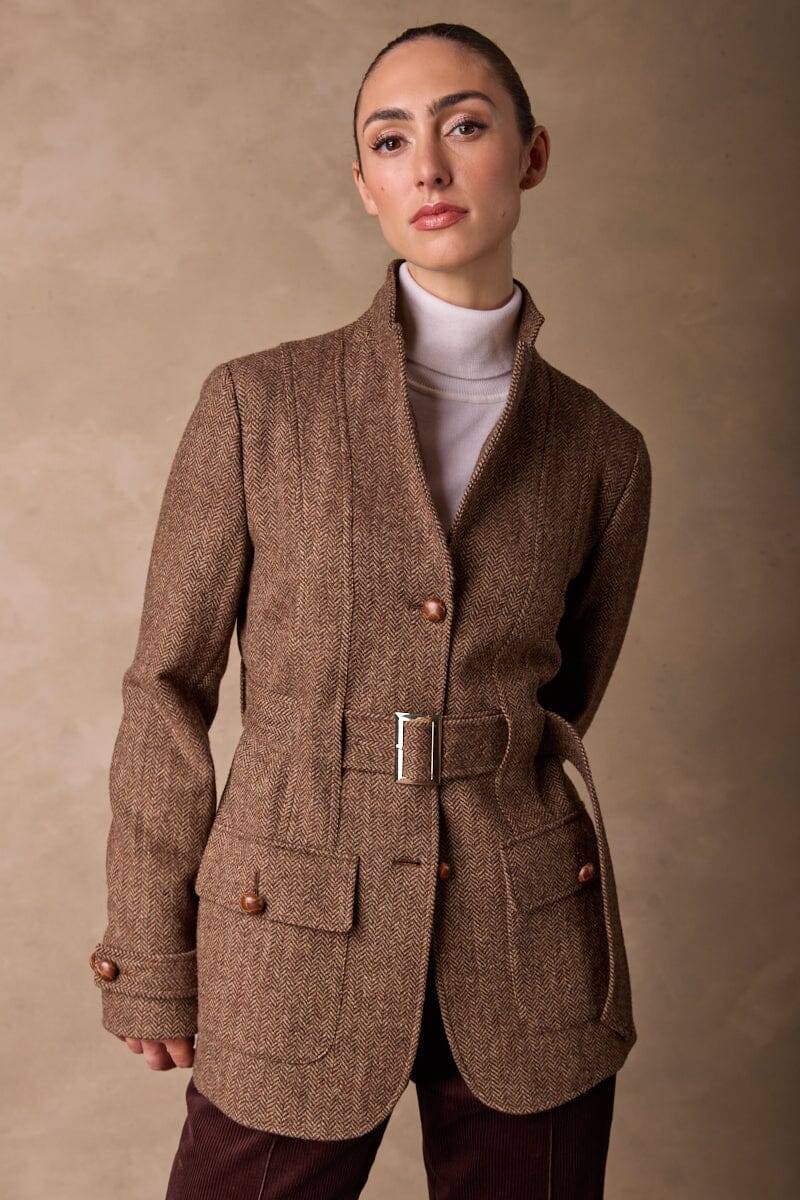 Grace Safari Jacket - Brown Tweed