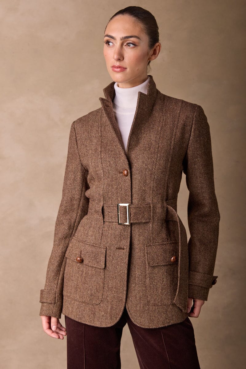 Grace Safari Jacket - Brown Tweed
