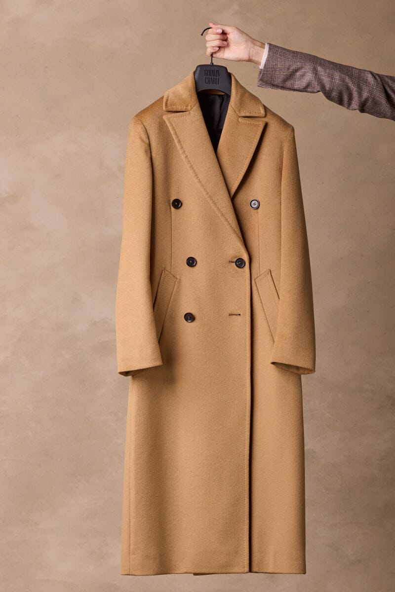 Long Double Breasted Coat - Camel Wool Silk