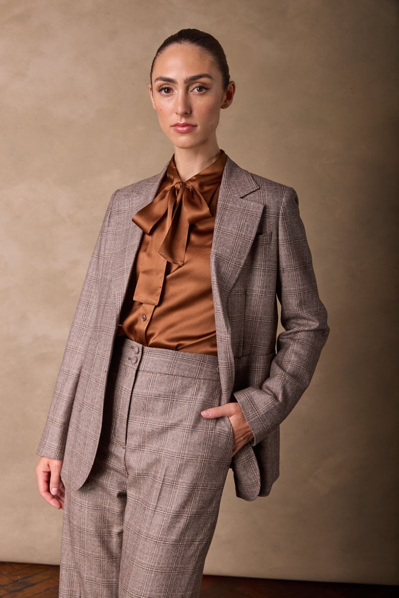 Blakely Pussy Bow Blouse - Cinnamon Silk