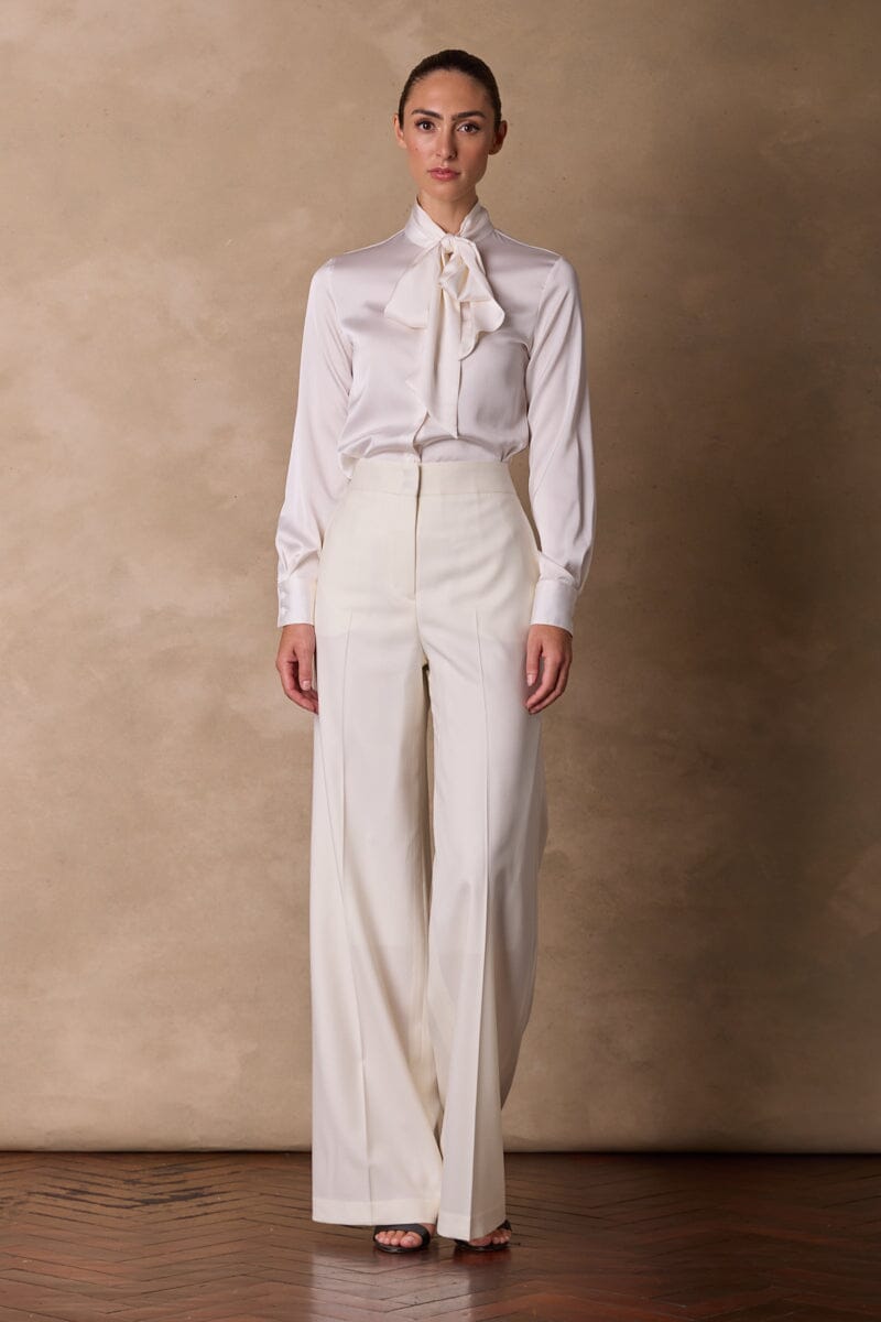 Emma Wide Leg Pant - Off White Wool