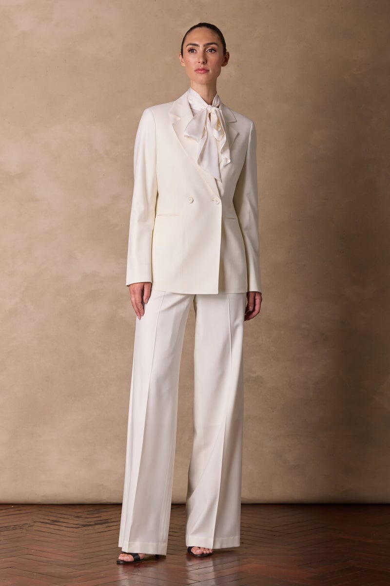Stella Pussy Bow Blouse - Off White Silk