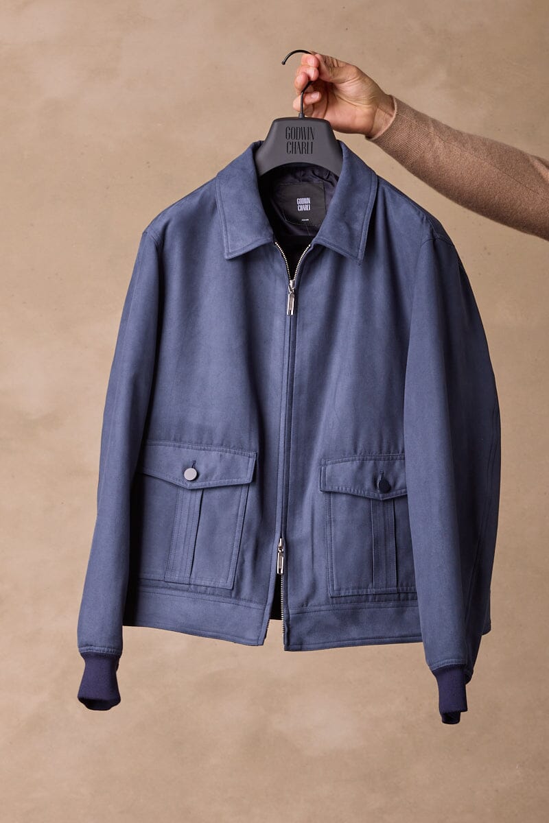 Bomber Jacket - Navy Vegan Suede