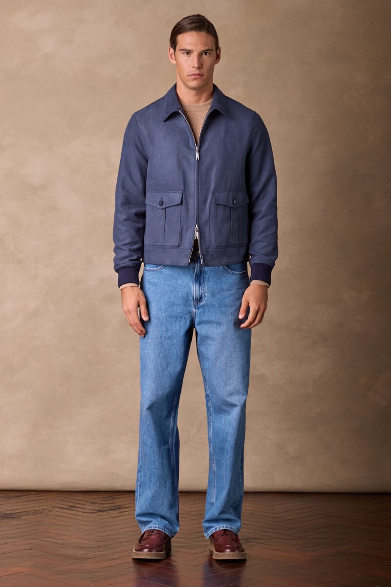 Bomber Jacket - Navy Vegan Suede