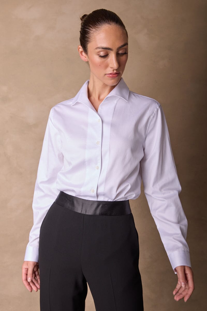 Ashley One Piece Collar Shirt - Premium White Cotton Twill