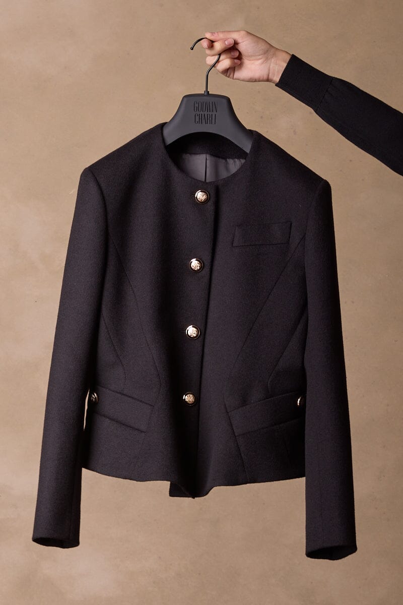 Amelie Crop Jacket - Black Wool Cashmere