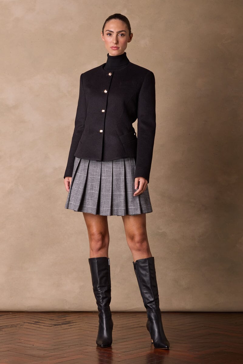 Camille Pleated Skirt - Grey Prince Of Wales Check