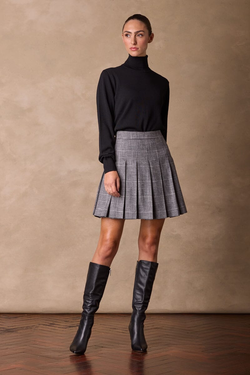 Camille Pleated Skirt - Grey Prince Of Wales Check