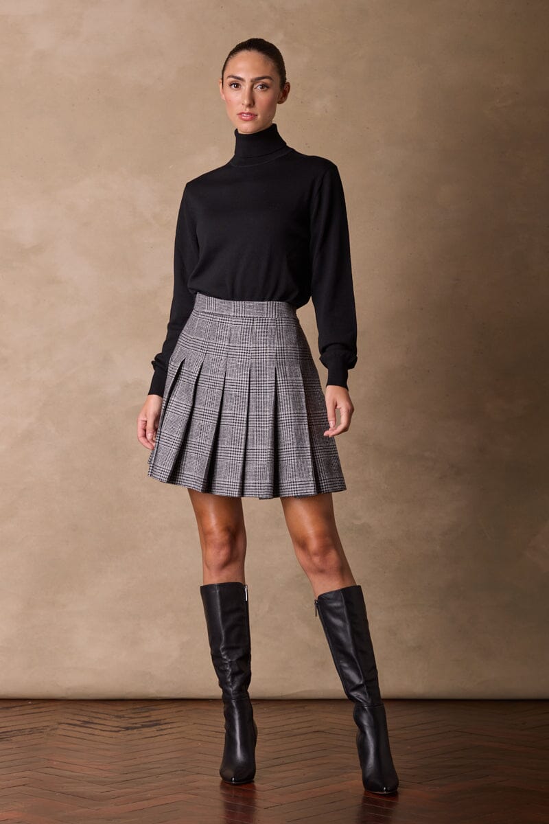 Camille Pleated Skirt - Grey Prince Of Wales Check