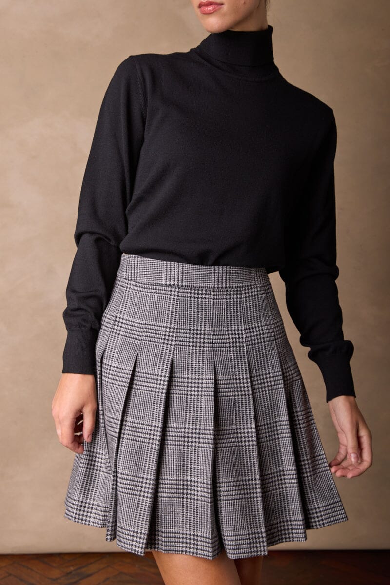 Camille Pleated Skirt - Grey Prince Of Wales Check