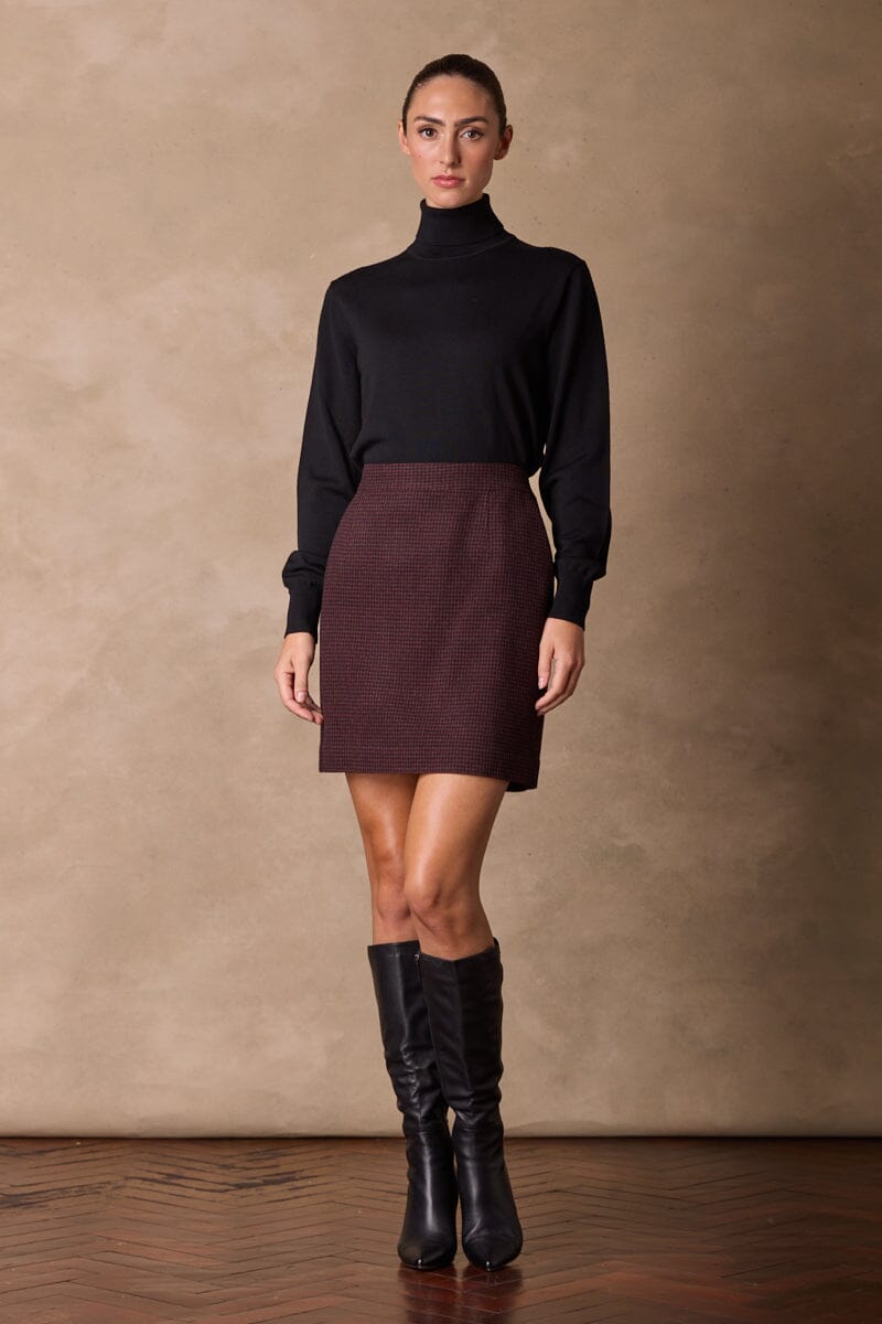 Paris Skirt - Burgundy & Black Houndstooth