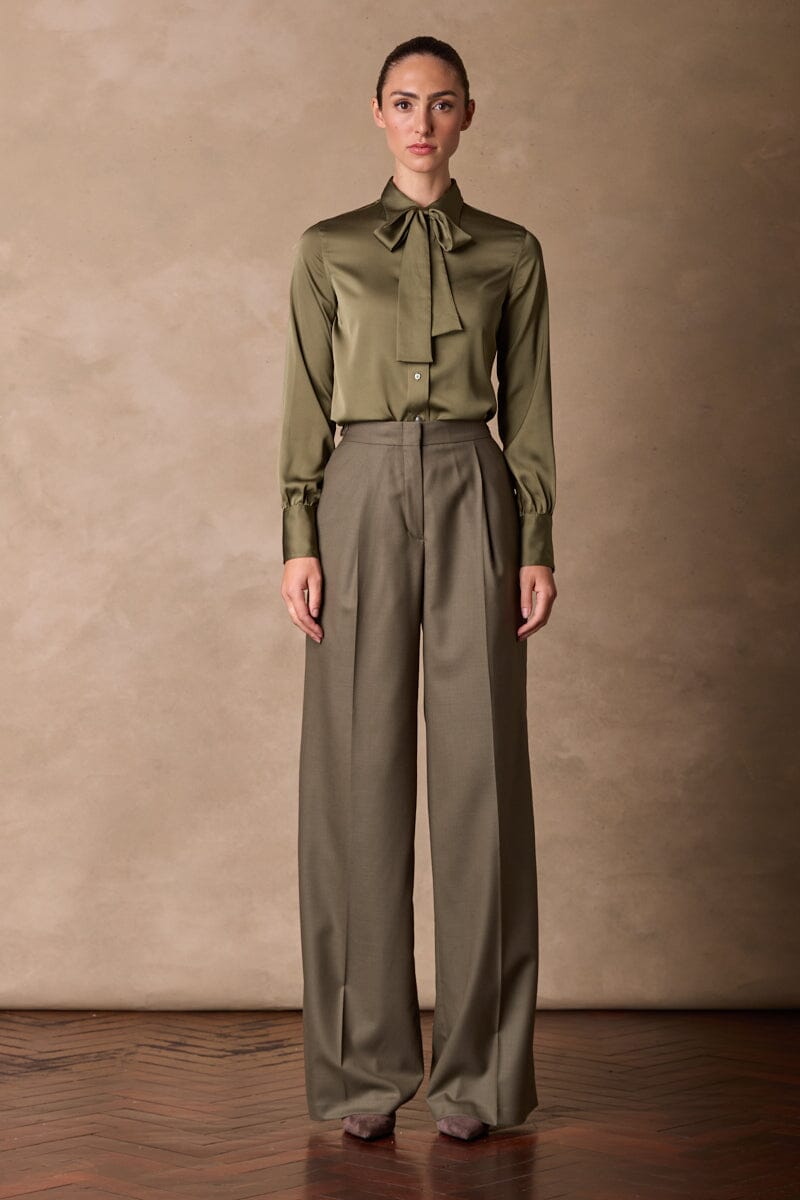 Emma Wide Pant - Olive Wool