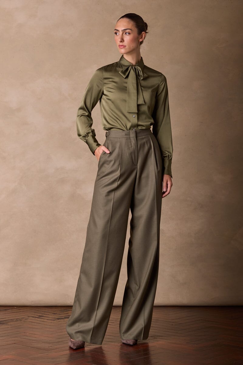 Emma Wide Pant - Olive Wool