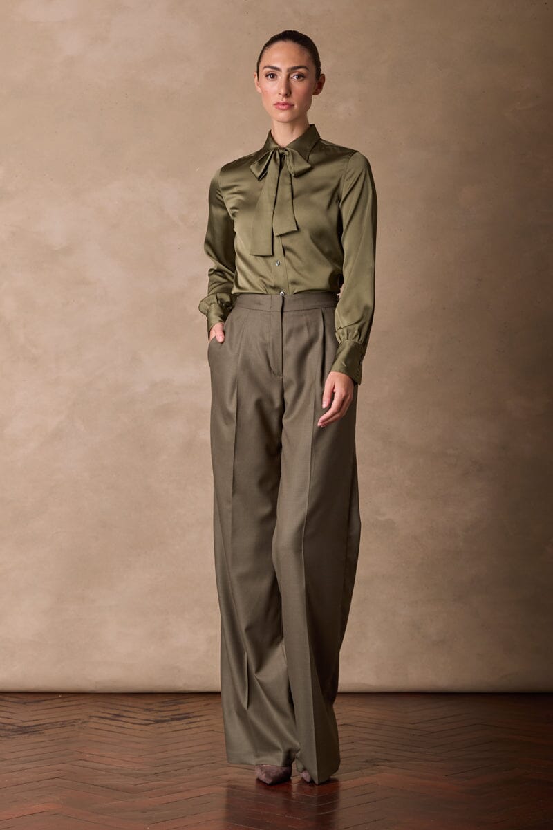 Emma Wide Pant - Olive Wool