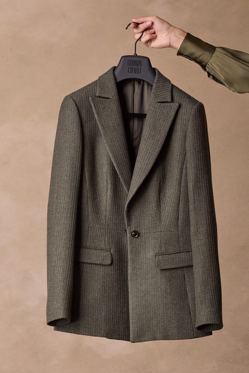 The Adeline Jacket - Olive Textured Wool