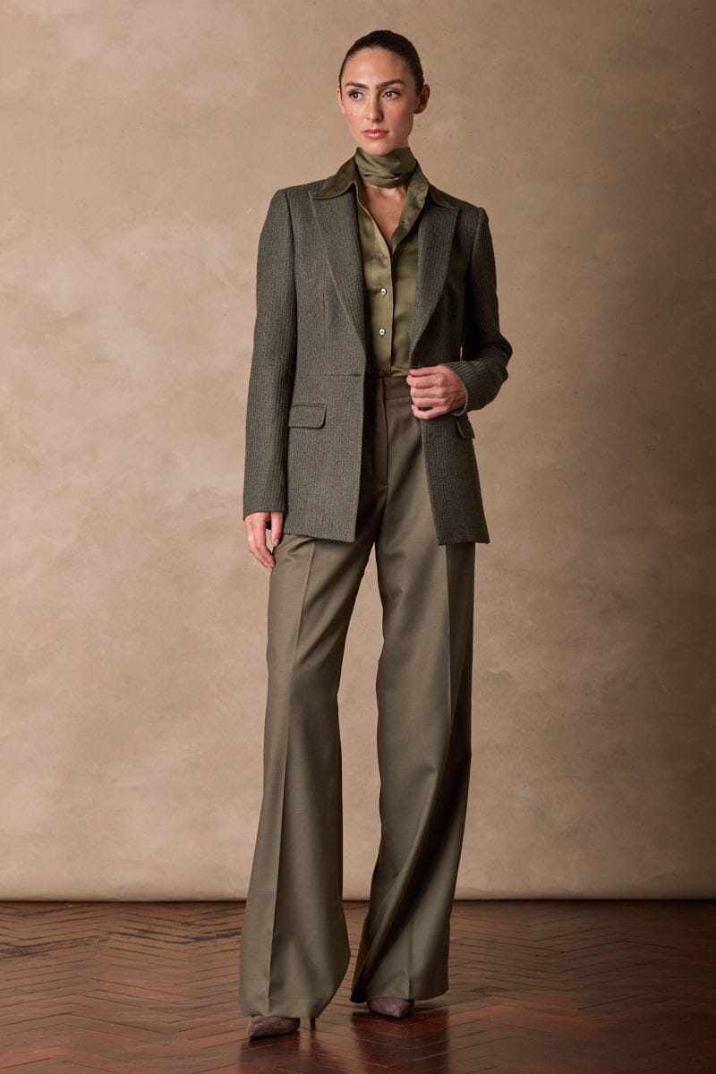 The Adeline Jacket - Olive Textured Wool