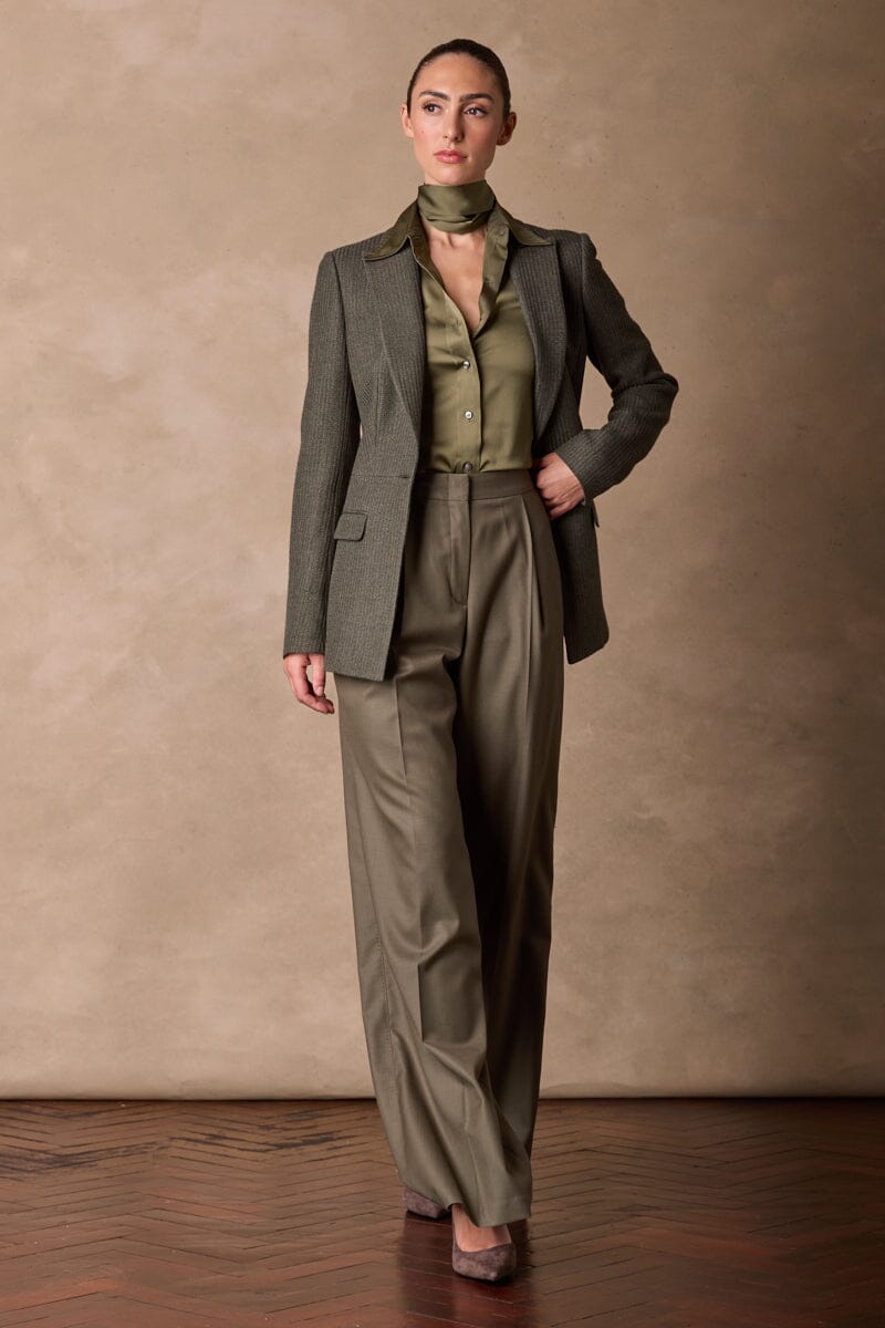The Adeline Jacket - Olive Textured Wool