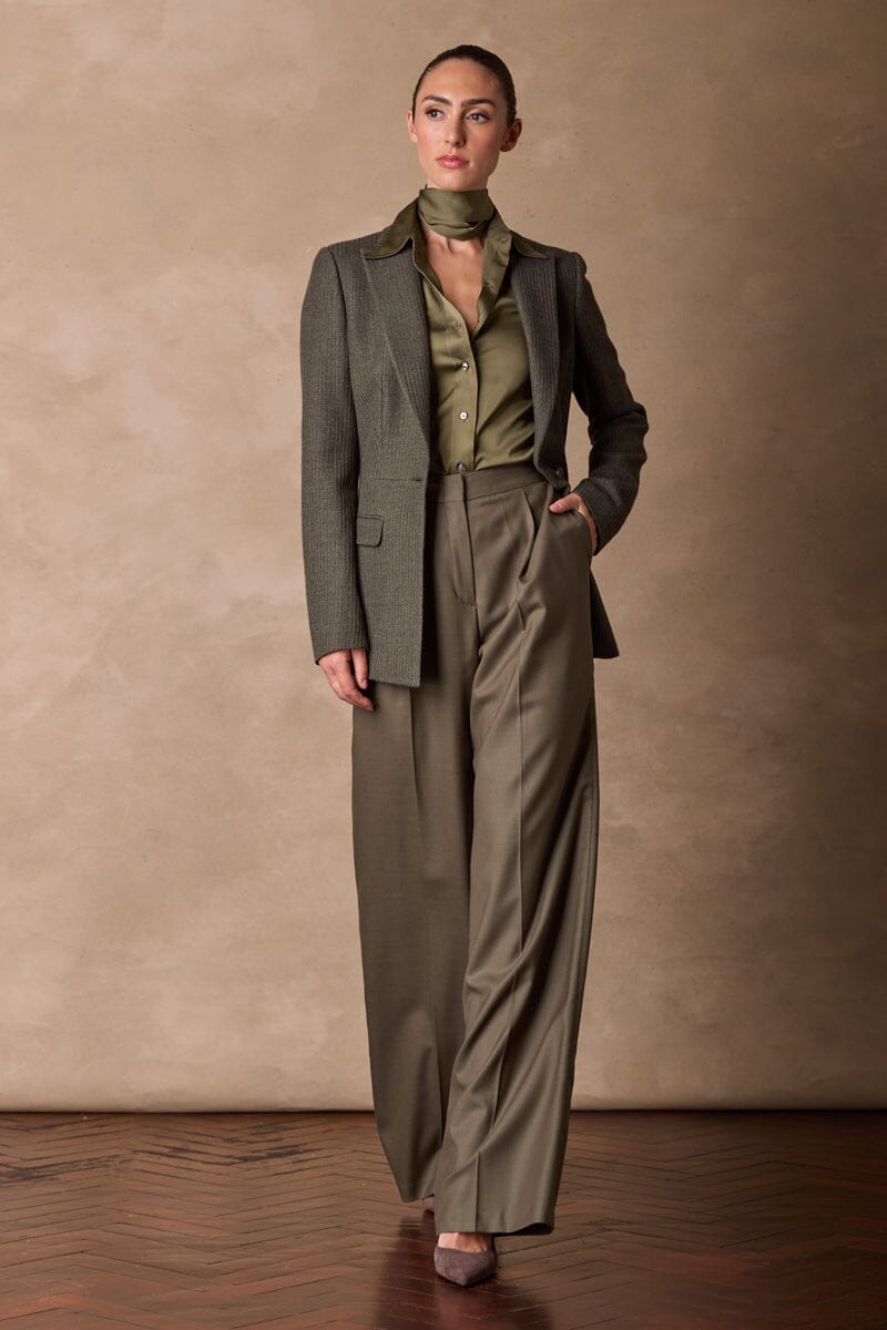 The Adeline Jacket - Olive Textured Wool