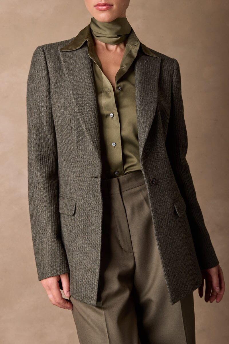 The Adeline Jacket - Olive Textured Wool