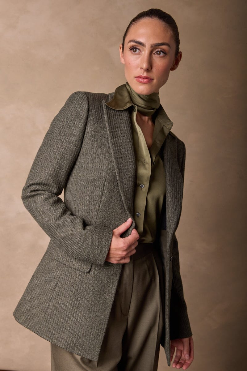The Adeline Jacket - Olive Textured Wool