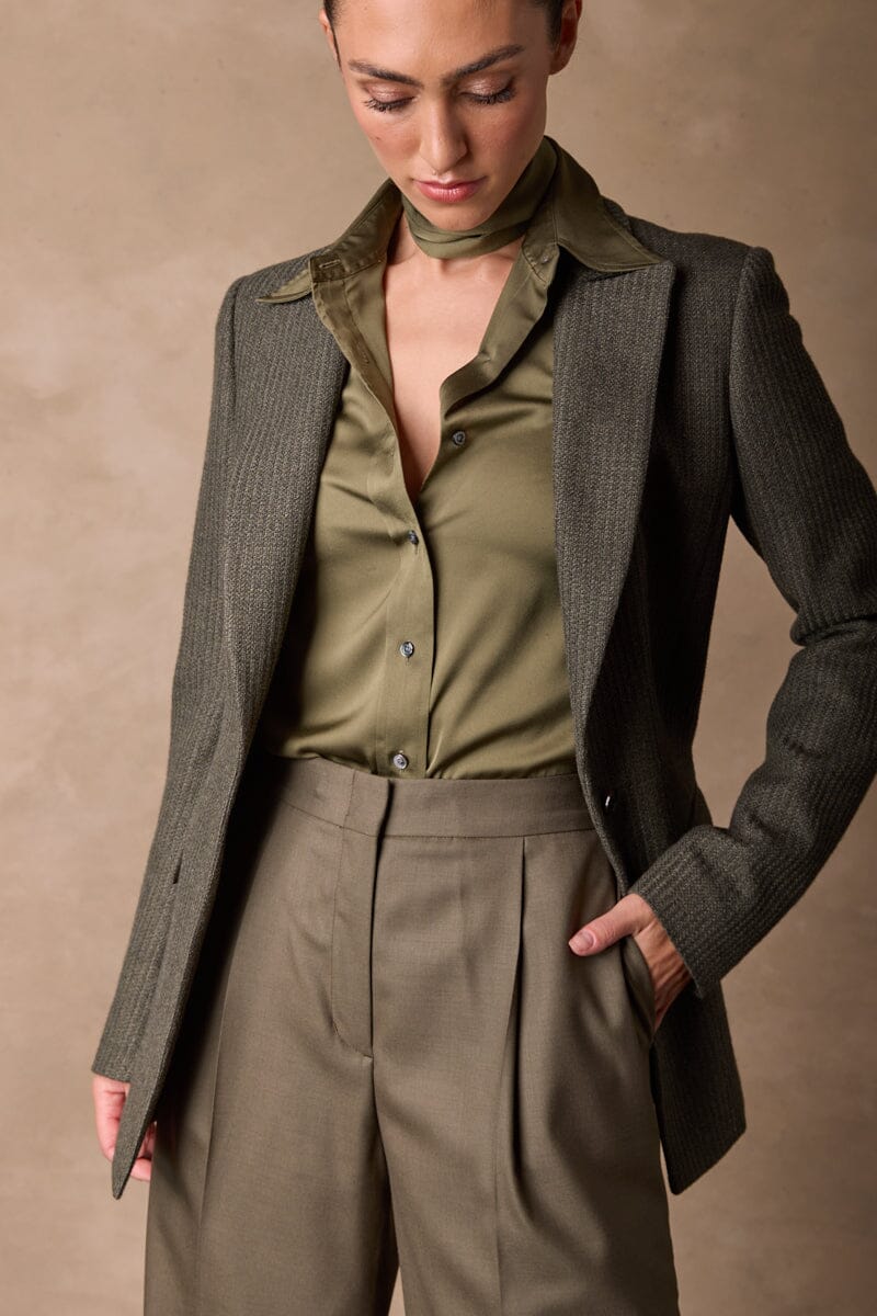 The Adeline Jacket - Olive Textured Wool