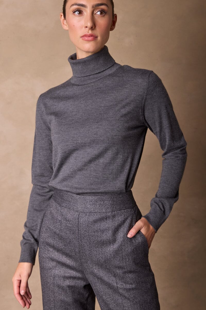 Roll Neck Cashmere Knit (MTM Womenswear) - Mid Grey