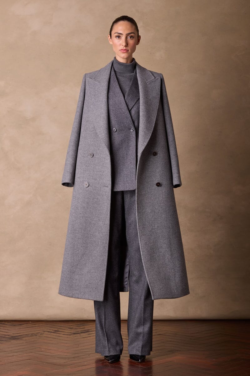 Dita Wide Peak Coat - Grey Wool Silk