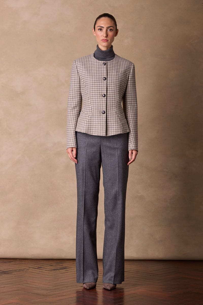 Amelie Crop Jacket - Brown and Grey Houndstooth