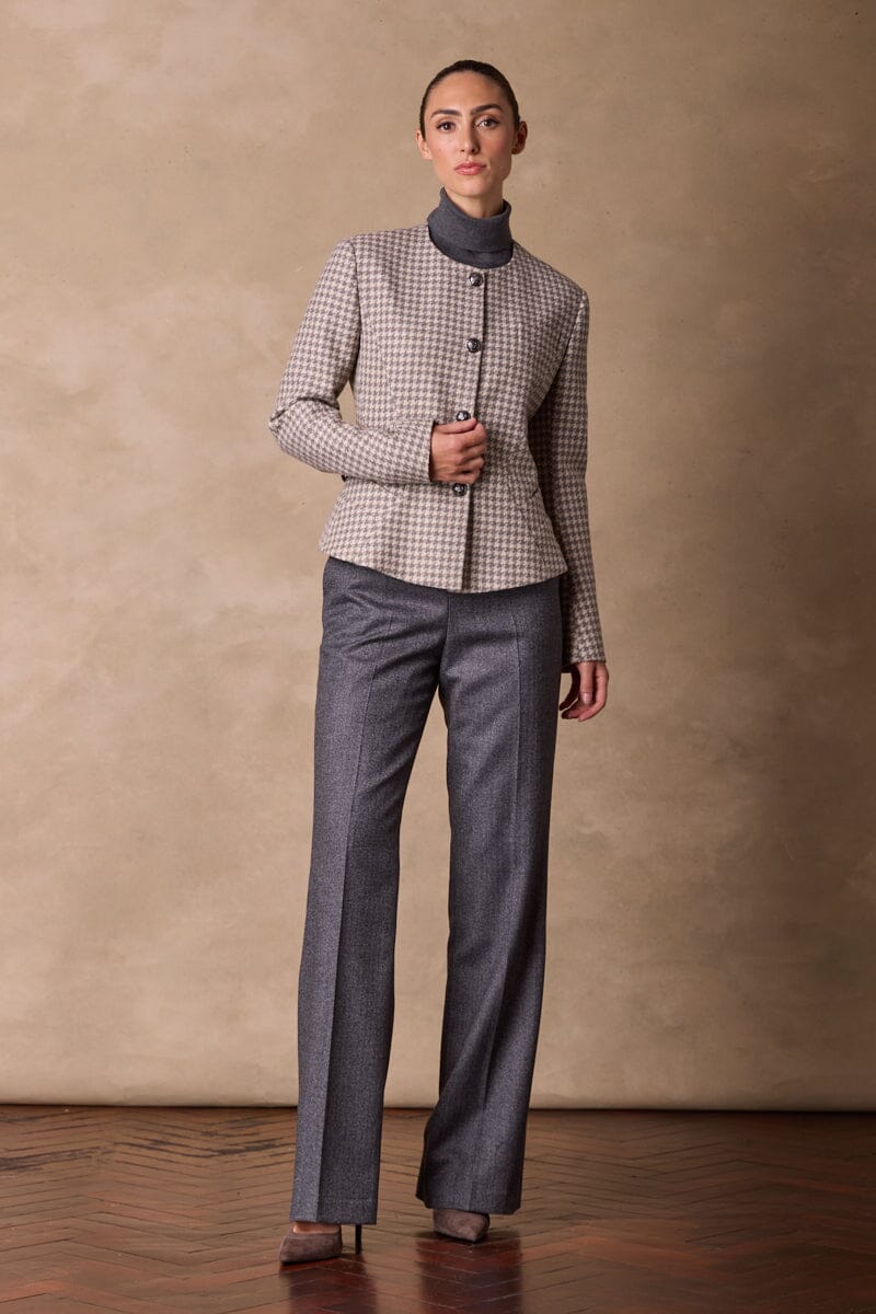 Amelie Crop Jacket - Brown and Grey Houndstooth