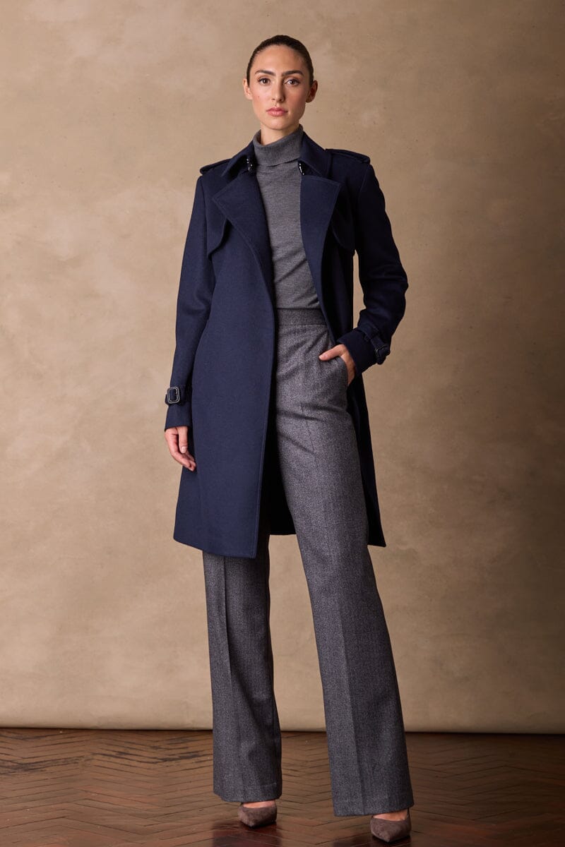 The Harper Trench Coat - Navy Wool Cashmere