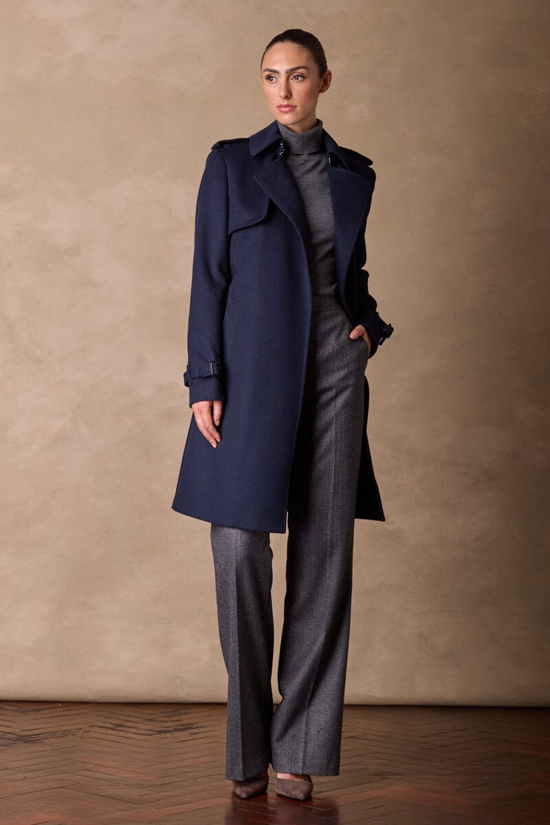The Harper Trench Coat - Navy Wool Cashmere