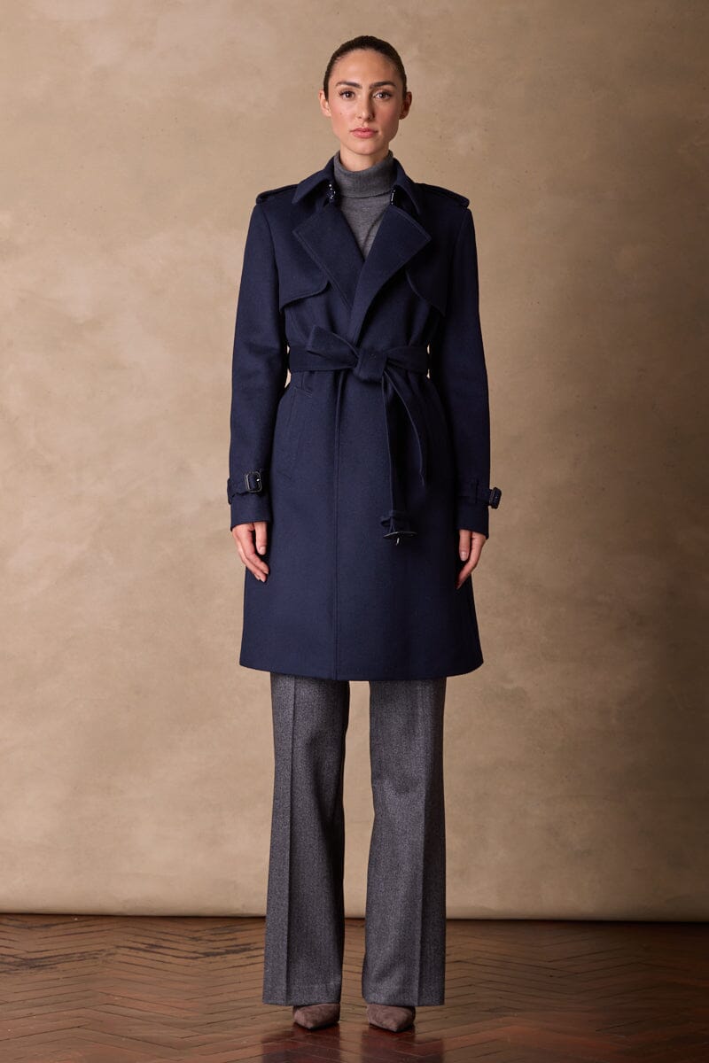 The Harper Trench Coat - Navy Wool Cashmere