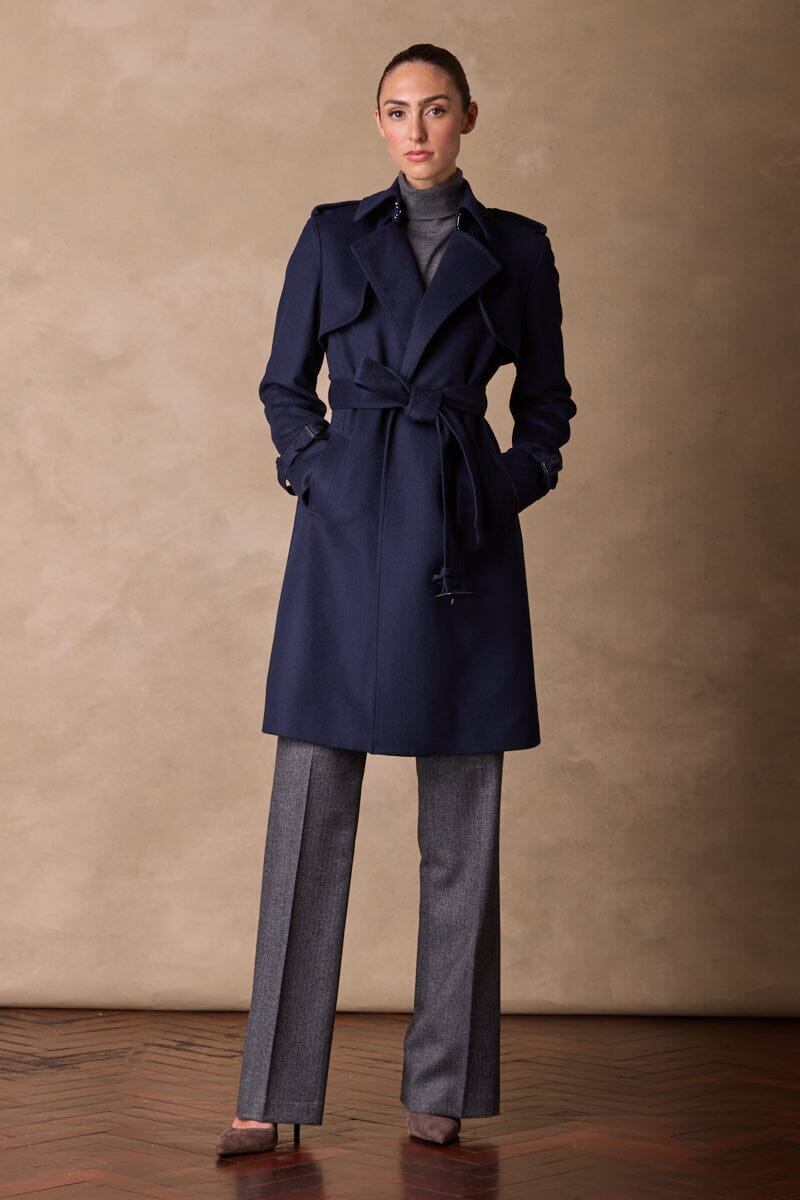 The Harper Trench Coat - Navy Wool Cashmere